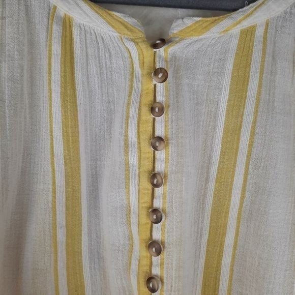 Free People Yellow Striped Button Up Peasant - Picture 7 of 12